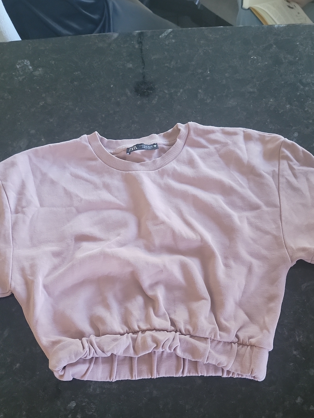 Zara Light Pink Cropped Elastic-Hem Tee